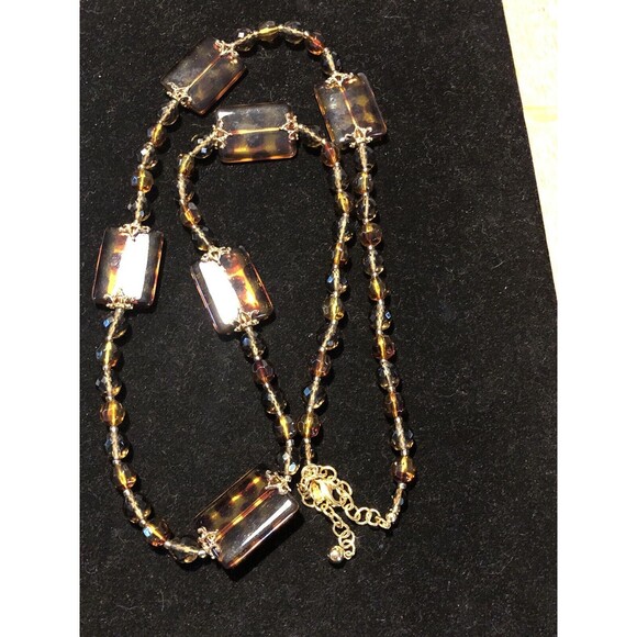 Joan Rivers Signed Necklace QVC Faux Amber Long Animal Print Leopard Cheetah - Picture 5 of 6
